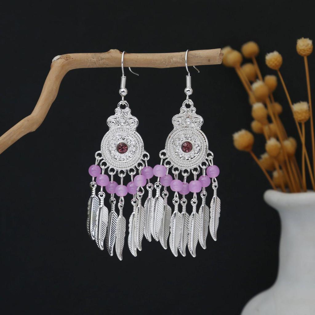 Personalized Bohemian Miao Silver Geometric Tassel Earrings