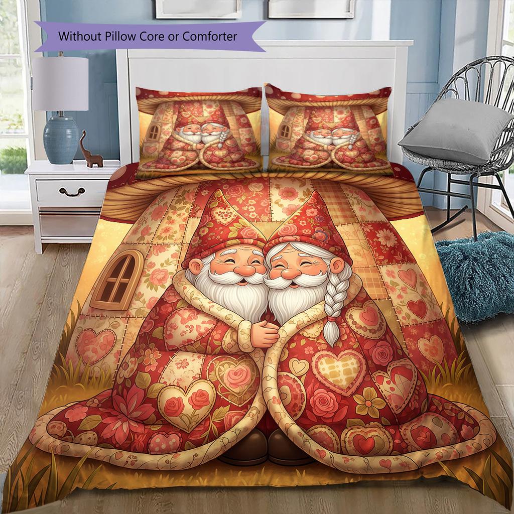 Valentine's Day Pattern Bedding Quilt Cover Pillowcase Home Decoration Birthday Gift (1 * Duvet Cover + 2 * Pillowcase, Without Core)