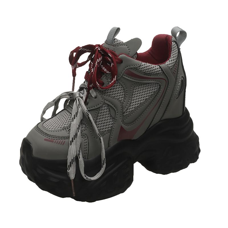Fashion 11CM New 2025 Autumn Breathable Women Chunky Sneakers Lace-up Wedges Mesh Shoes Thick Soles Trainers High Platform Casual Shoes