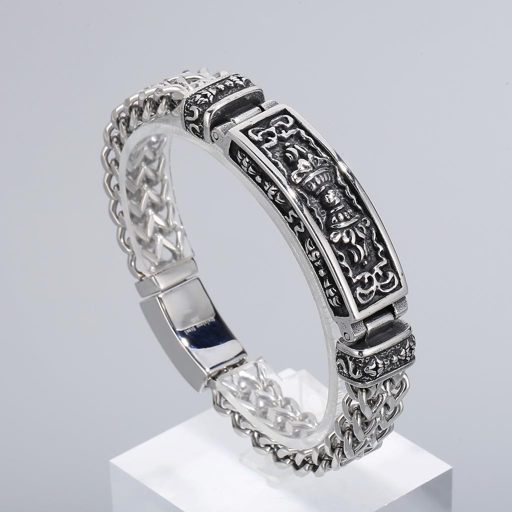 Vintage Mystic Symbols 21cm Woven Homme Bracelet Men's Stainless Steel Mesh Chain Bracelets Chunky Trendy Jewelry Gift