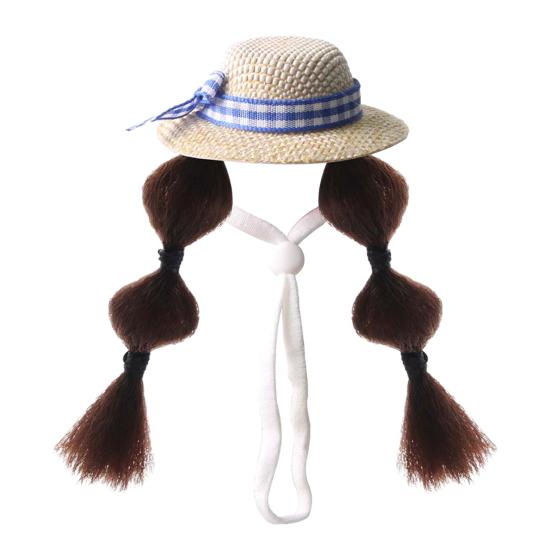 Hamster Sun Hat Cute Small Pet Hat with Double Braids Elastic Strap Adjustable Parrot Wig Hat for Budgies Roosters Guinea Pigs Dress-Up