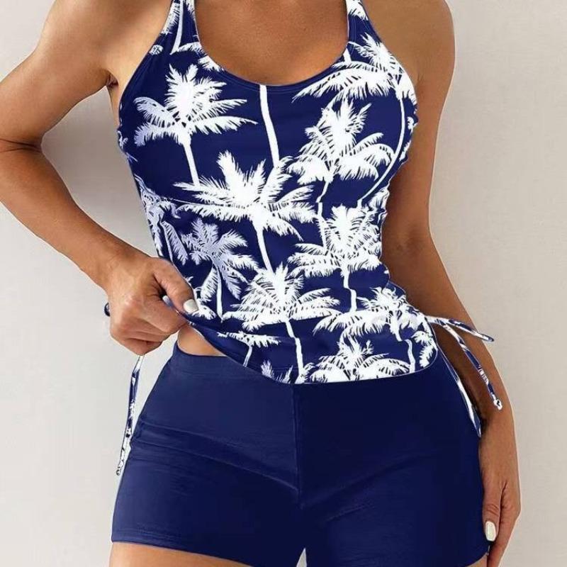 Bikini da Donna con Stampa Copri Pancia ad Angolo Piatto e Vento Festivo Sottile Tankini Costume da Bagno Diviso Europeo e Americano Donna