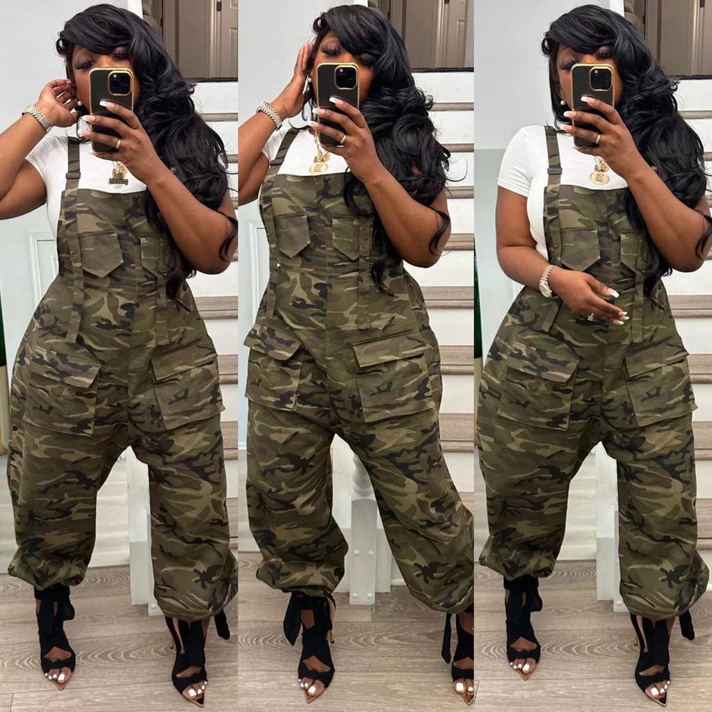 Women's Casual Loose Camouflage Workwear Jumpsuit Overalls