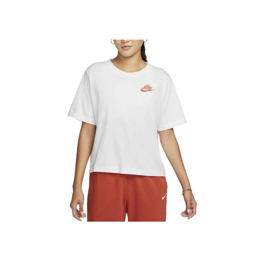 Nike Cartoon Strawberry Logo Print Comfortable Breathable Fashion Round Neck Versatile Short Sleeve T-Shirt Women T-Shirt White DR9017-100