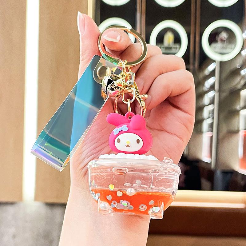 Refillable Sanrio Luminous Glitter Bubble Bead Keychain Pendant - Trendy Women's Bag Charm
