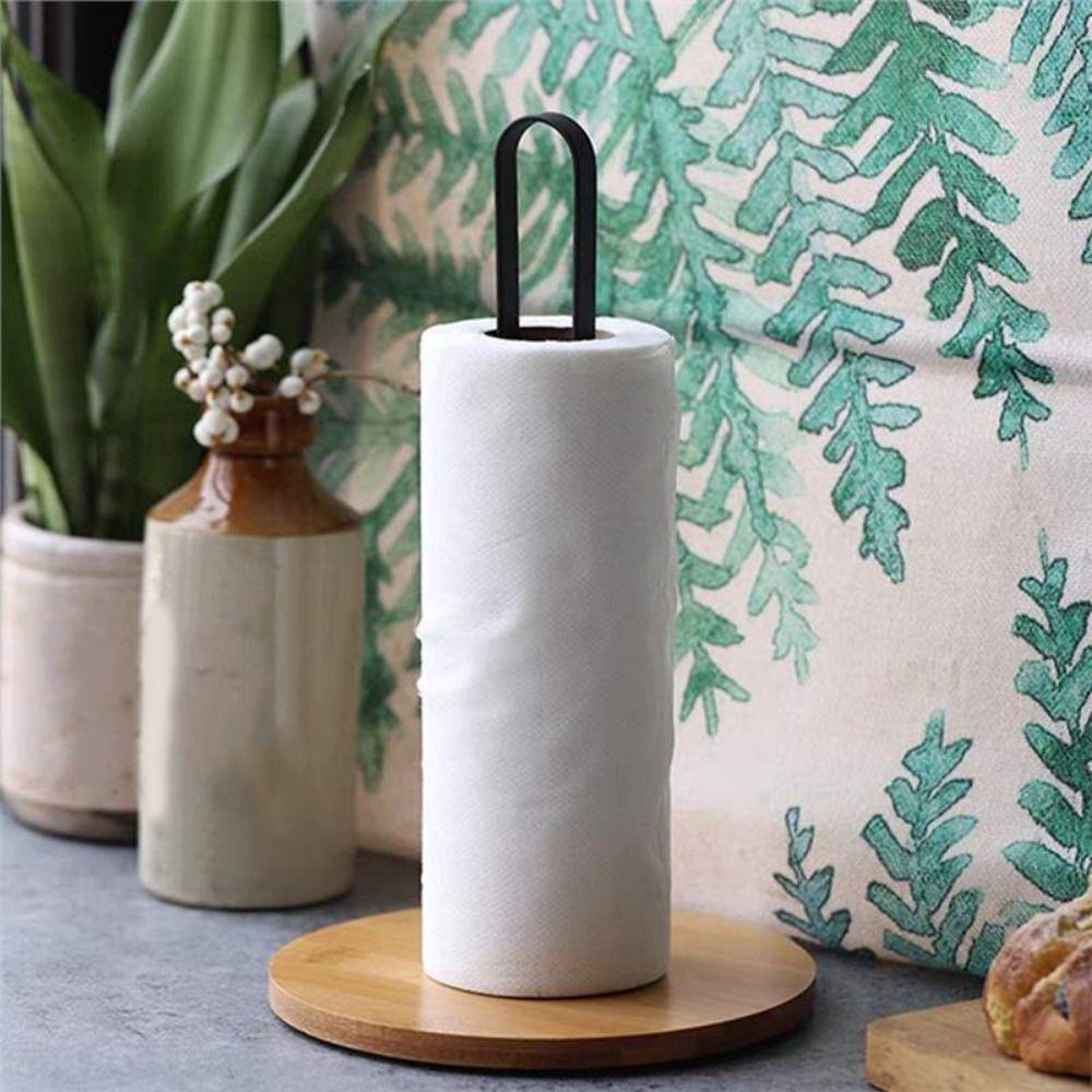 Black Wood Paper Towel Holder Free-Standing Tissue Stand Simple Vertical Napkin Holder  for Kitchen