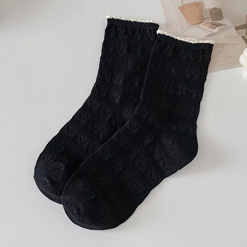

Socks Black And White Mid-Leg Socks Three-Dimensional Relief Small Love College Style White Lace Socks One size fits all чорний