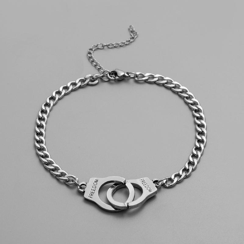 Personalized Punk Style Silver Color Handcuffs Bracelet, Men's and Women's Fashion Trend Holiday Party Accessories