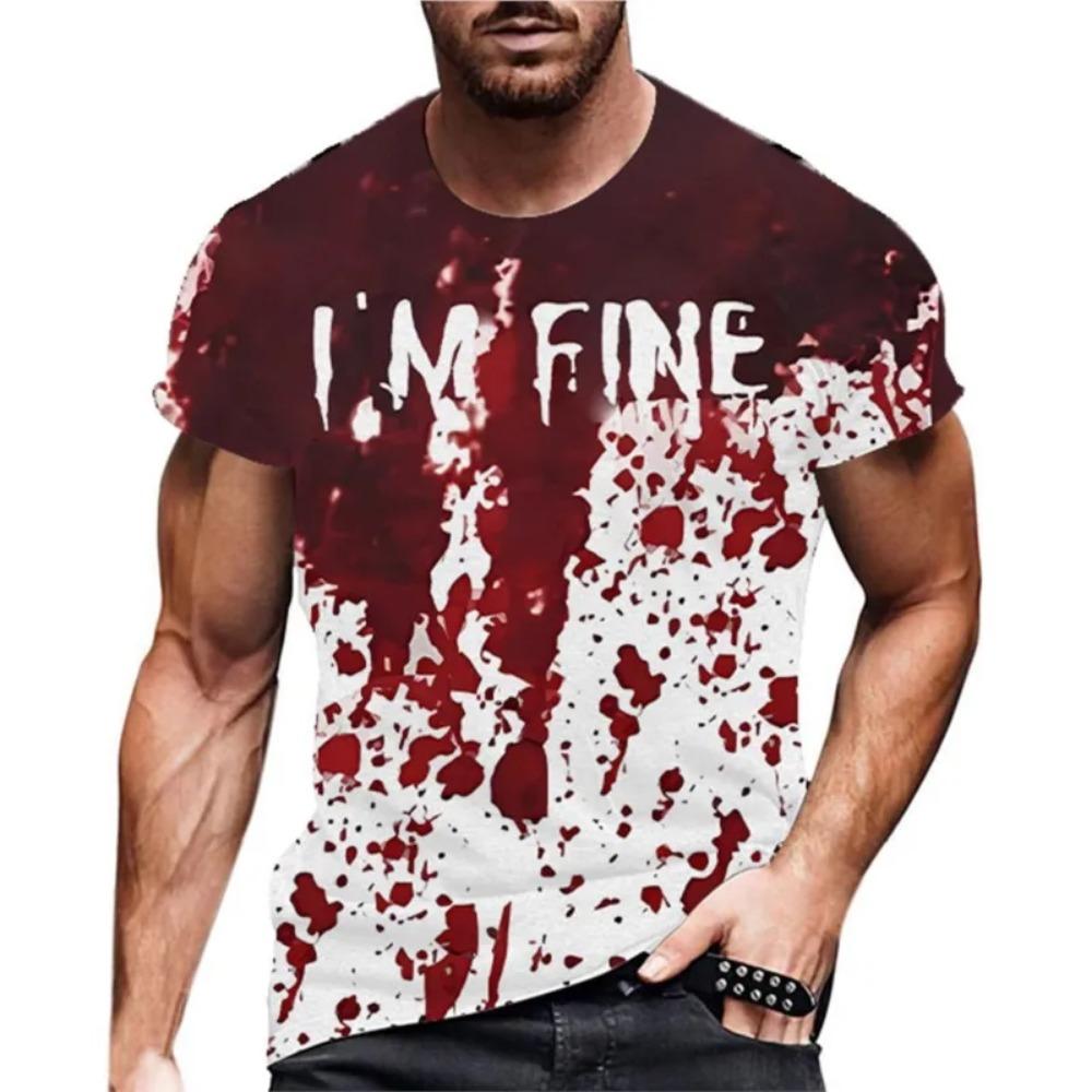 2025 New Funny Men's Blood I'm Fine Halloween Print T-shirt Funny Blood Men's Fun Round Neck Casual Short Sleeve