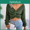 Women Fall Winter Color Solid Long Sleeve Knotted Crop Knit Sweater Sl