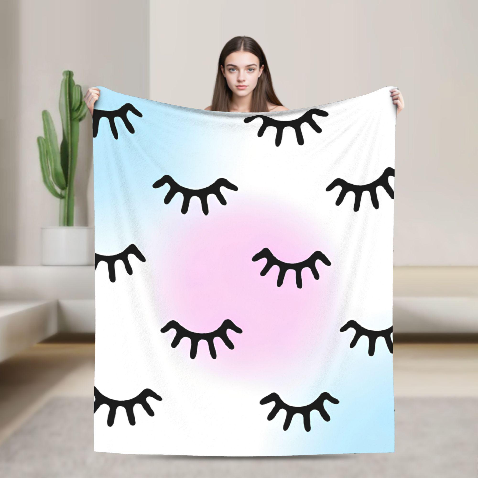 

Eyelash Cartoon Eyelashes Blanket Fleece Autumn/Winter Multi-function Lightweight Thin Throw Blankets for Home Office Bedspreads 130x150cm