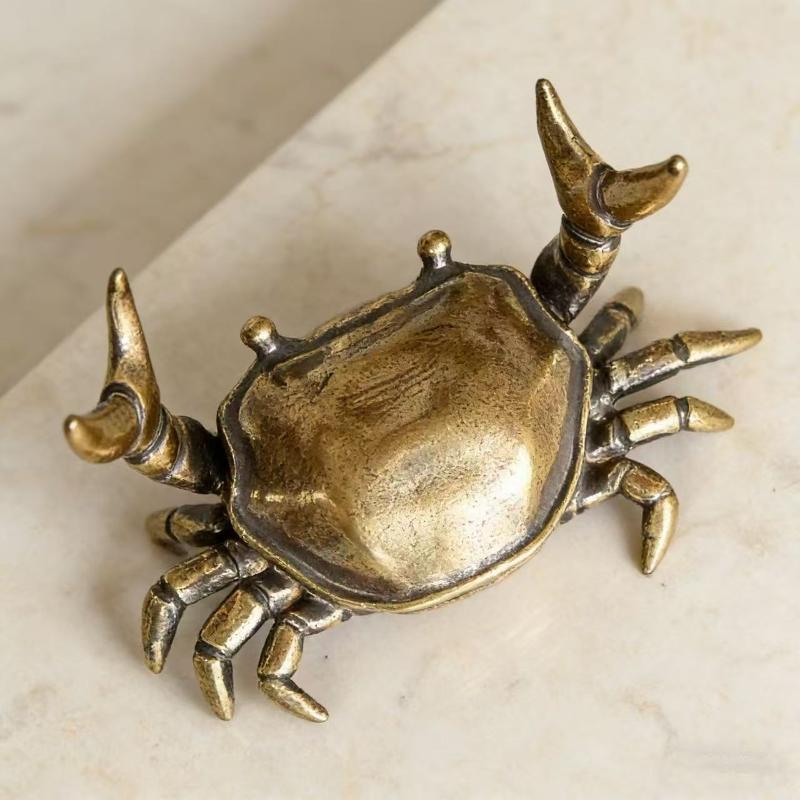 Solid Brass Crab Statue Vintage Antique Handcrafted Art Piece for Coffee Table Shelf Home Collection Decor