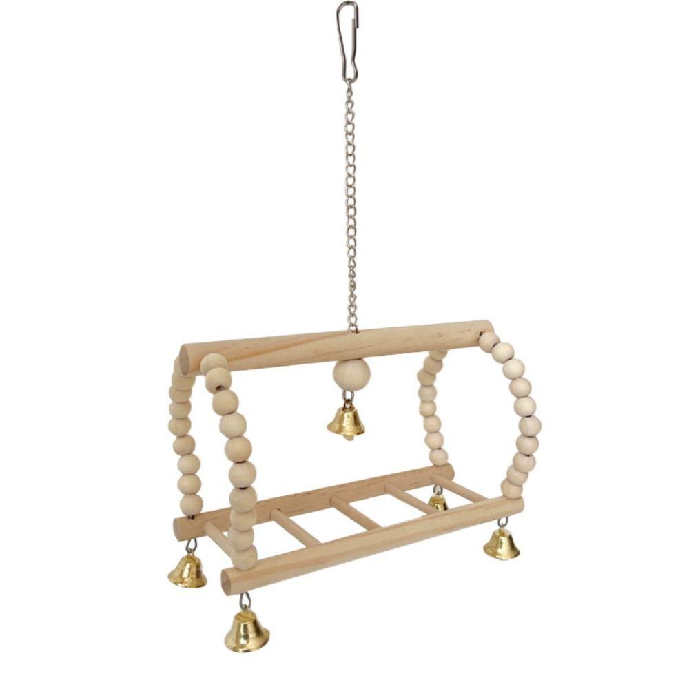 8Pcs Set Wood Parrot Toy Set Bell Perch Swing Combination Bird Toys Hanging Hammock Stand Pole Parrot Training Toys Cockatiel