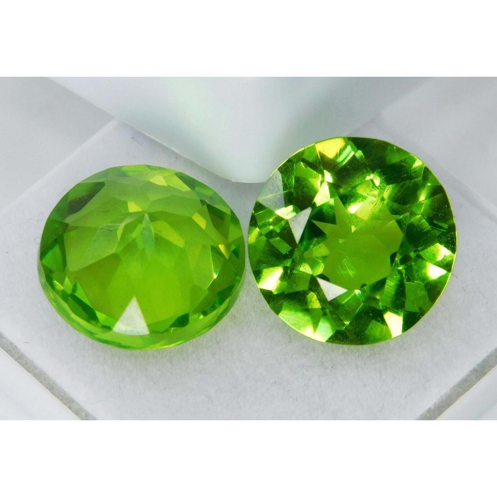NATURAL Peridot Stone ROUND Cut 18.13 Ct Faceted CERTIFIED Loose Gemstone Pair