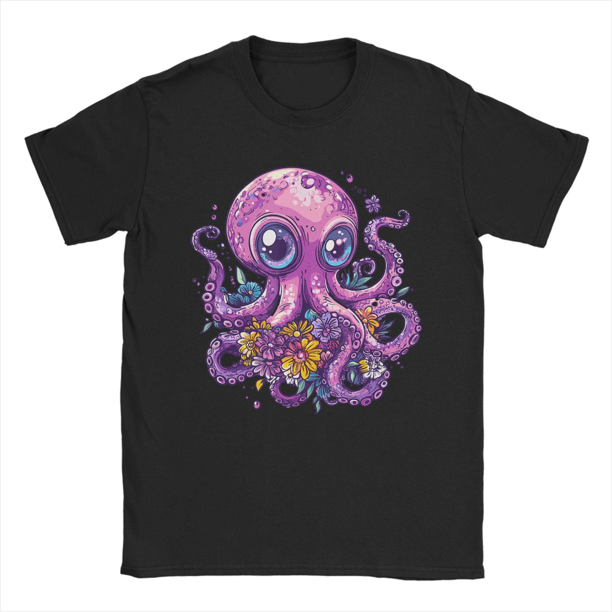 Vintage Octopus Artwork Sea Ocean Animal Lover TShirts Unisex Crewneck Pure Cotton T Shirt  Short Sleeve Tees Classic Clothing S