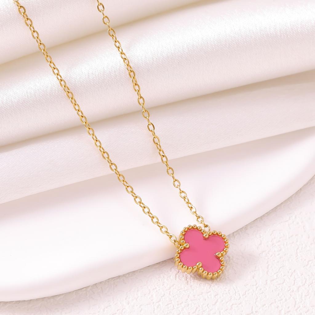 Lucky Four-leaf Clover Necklace Double-sided Titanium Steel Fade-resistant Women's Light Luxury High-end Sweater Chain