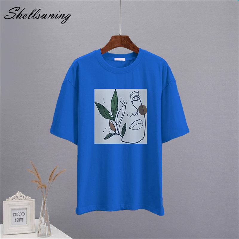 Shellsuning Abstract Character Graphic T Shirts Women Summer Soft Cotton Short Sleeve Tees Female Harajuku Chic Streetwear Tops