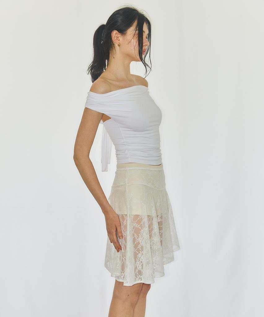 Yuhili Mesh Lace Skirt / White