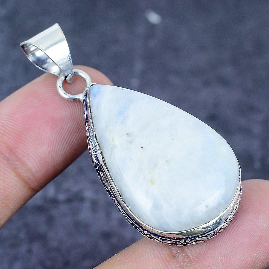 Moonstone Gemstone 925 Sterling Silver Jewelry Pendant 1.97"