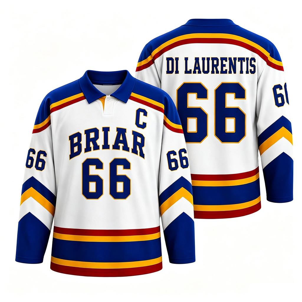 Men's Long Sleeve Ice Hockey Jersey Mesh Fabric Printed Number and Letter Design Classic Fit Polo Collar Sports Shirt