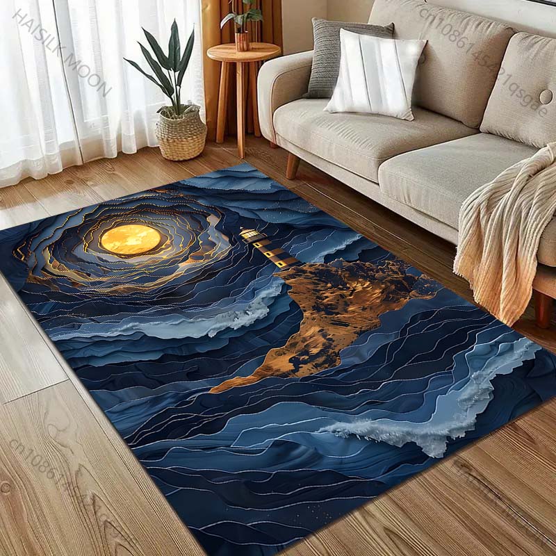 1PC Lighthouse and Dreamy Moonlight Pattern Rug Carpets for Bedroom Living Room Sofa Mat Creative Door Mat Cloakroom Home Decor