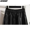 DIMANAF Plus Größe 2023 Herbst Winter Neue Schwarz PU Leder Casual Shorts Frauen Lose Breite Bein Hosen Kurze Hosen