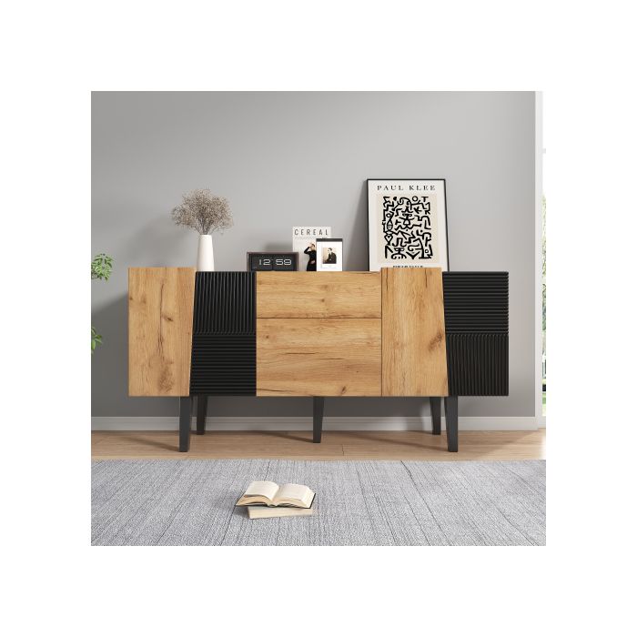 Meuble TV contemporain avec rangement pour TV 60 pouces ; centre de divertissement en bois