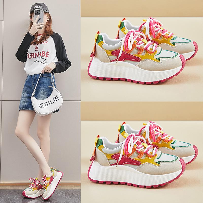 New Dad Shoes for Women's Spring Student Running Sports Thick Sole Height-enhancing Casual Shoes