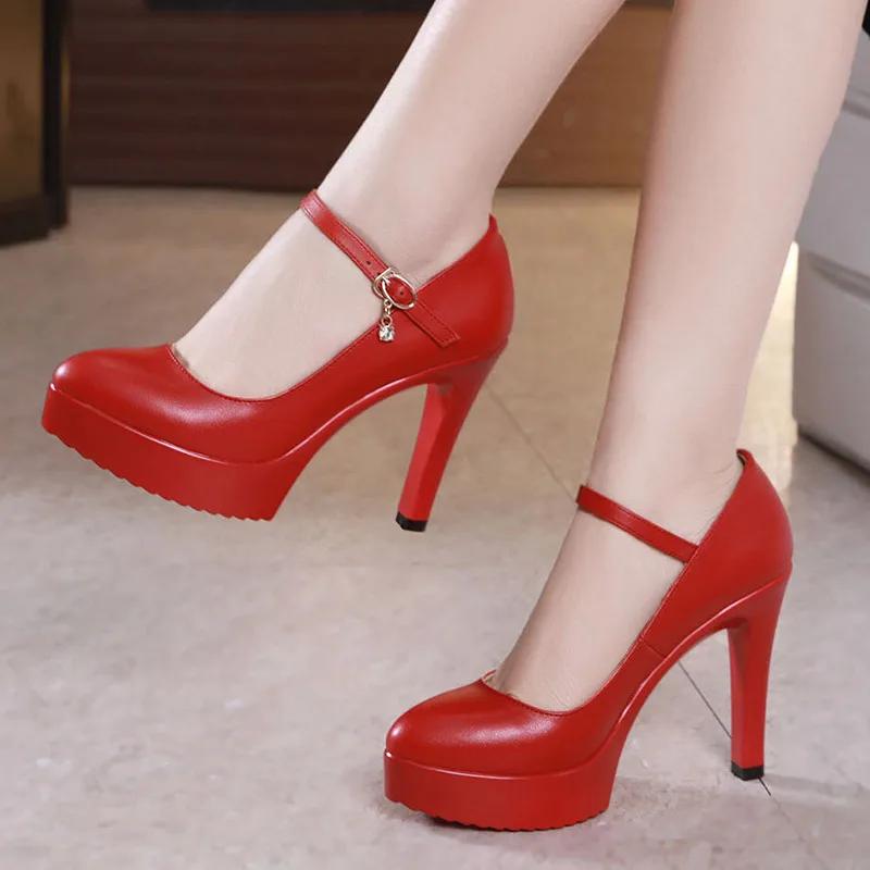 

Маленький размер 32-43 Элегантные туфли-лодочки красного и белого цвета для свадьбы, туфли на платформе для женщин 2025, туфли на высоком блочном каблуке для модели, для вечеринки 39