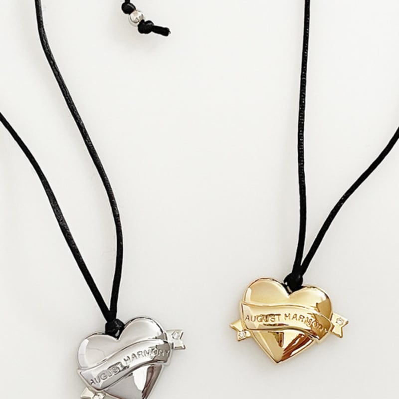 

August Harmony Old School Heart String Necklace(2color) Silver