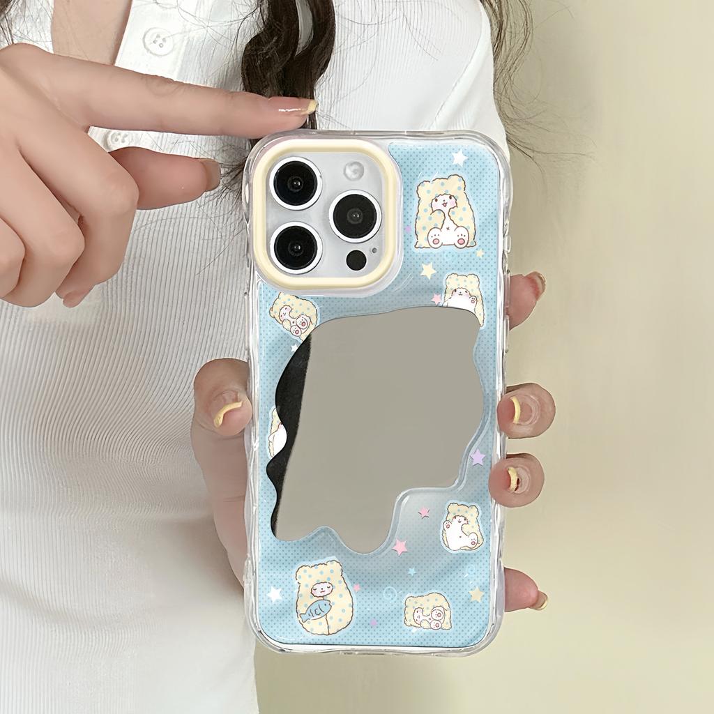 Cute Little Furry Bear Is Suitable for Apple 17/16 Mobile Phone Case Iphone13promax Huawei Makeup Mirror Case.