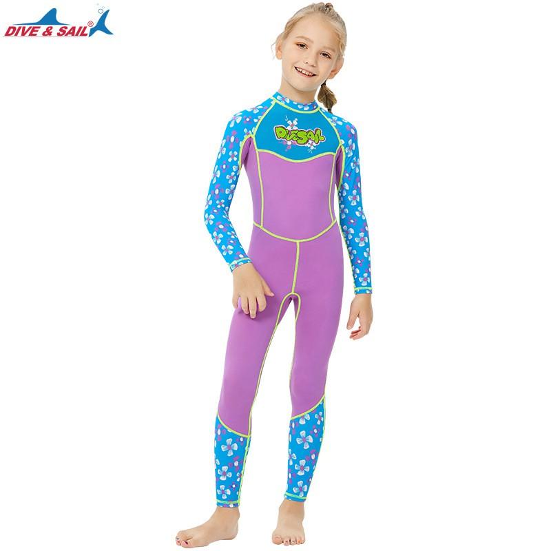 Kids Girls UV Protection Rash Guard Swimsuit Long Sleeve Full Body Dive Suit Snorkeling Surfing Swimming