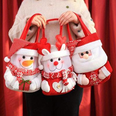 1pc Christmas Candy Bag Cloth Santa Claus Snowman Elk New Year Christmas Eve Decoration Cartoon Apple Candy Gift Storage Bags