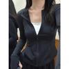 Ice silk slim-fitting sunscreen clothes women's air-conditioning clothes waist pure wind zipper cardigan light short jacket hooded