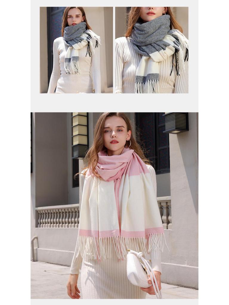 Contrast Plaid Tassel Scarf: 2023 Warm Korean-Style Shawl, Imitation Cashmere for Couples in Autumn & Winter.