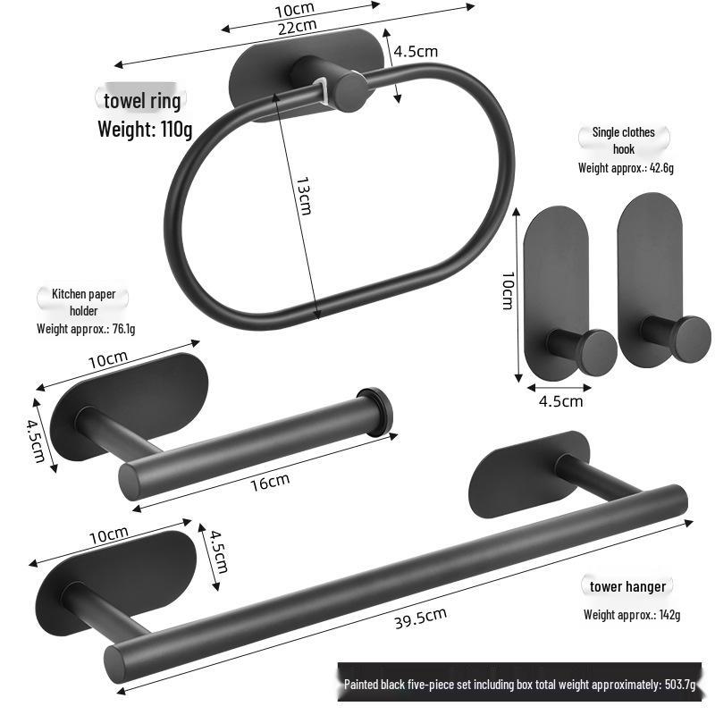 American Style Punch-Free Bathroom Set: Towel Bar, Tissue Holder, Towel Ring, Hooks, Washcloth Rack, Tissue Box.