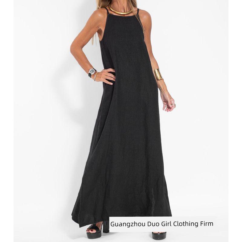 

European and American Fashion Casual Split Sling Dress Split Camisole Dress Black XXL