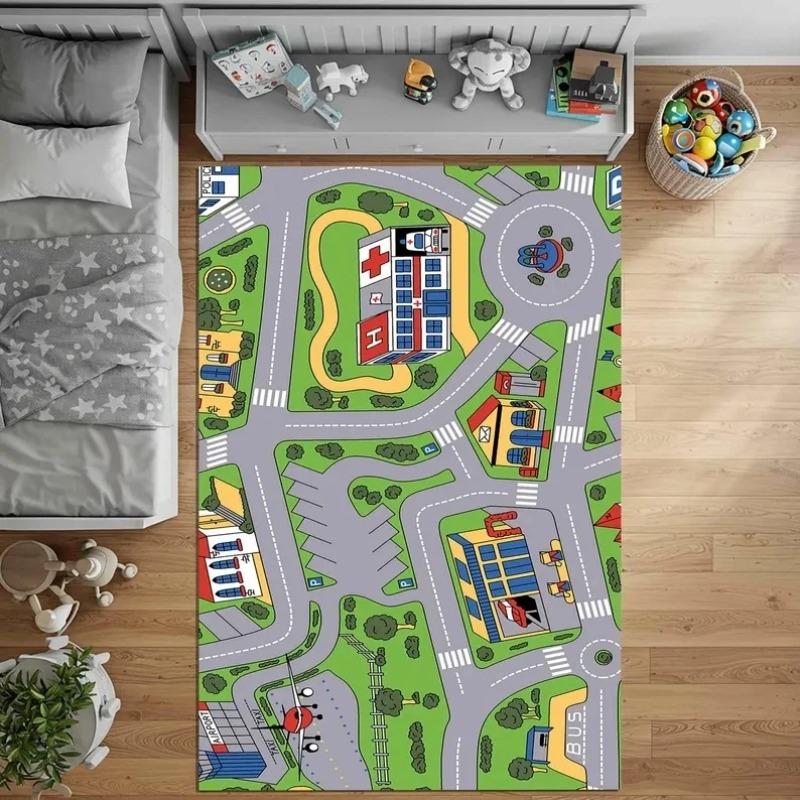 Car Play Mat for Boys and Girls Highway City Traffic-Themed Rugs for Kids Toy Cars Kids Rugs for Playroom Non-Slip Kids Play Rug