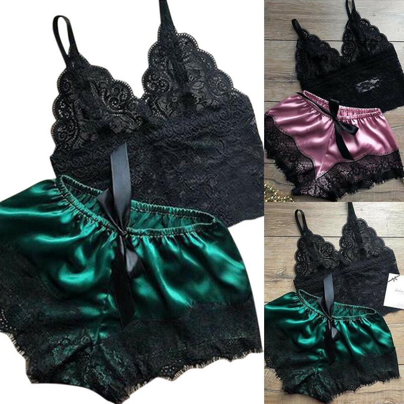 2 szt. Damska koronkowa bielizna nocna Bielizna Topy Zestaw szortów Babydoll Piżama Bielizna nocna