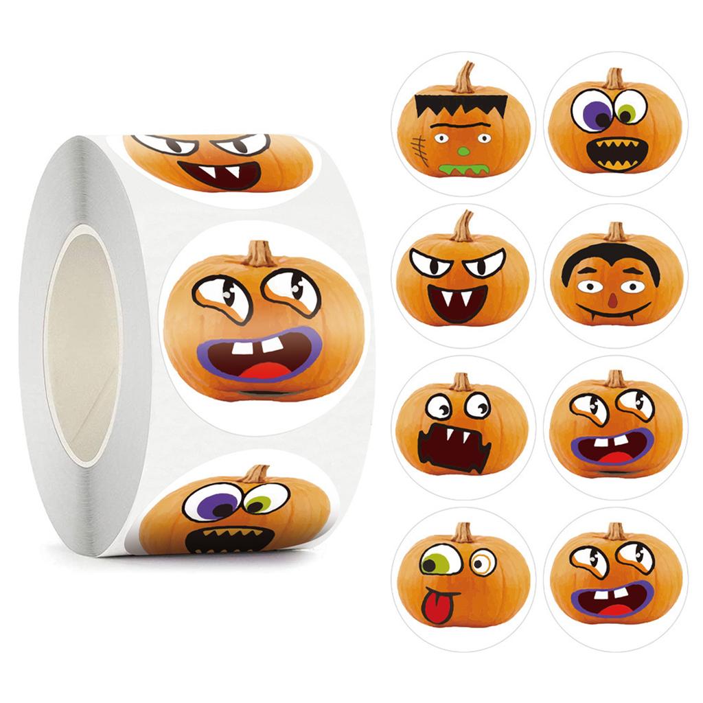 500 Pieces Halloween Pumpkin Stickers Halloween Pumpkin Roll Stickers 8 Designs Halloween Pumpkin Face Stickers for Kids Hallowe