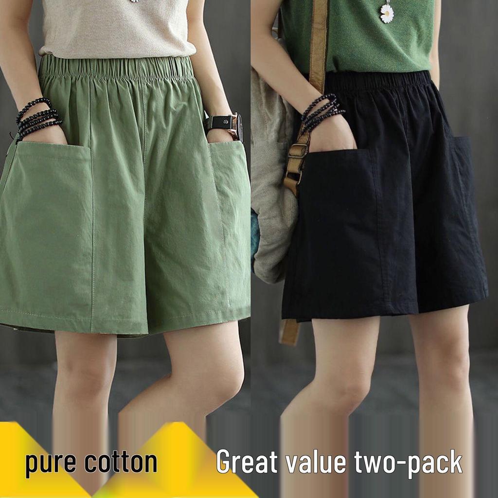 Women's Summer Casual Wide-Leg High Waist Plus Size Wool Shorts with Slimming Fit and Pockets
