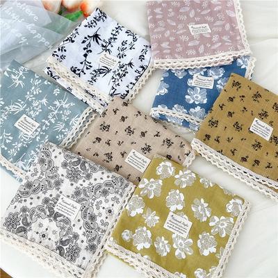 Pamut Vászon Csipkés Szélű Négyzet alakú Sálak 60cm Kendő Nyaksál Bandana Női Alkalmi Nyaksál Kockás Mintás Geometriai Mintás