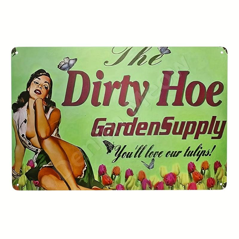 Welcome To Our Garden Metal Tin Signs, Dirty Hoe Wall Art, Sunflower Retro Poster for Home, Yard, Plants Decor, Garden Rule S