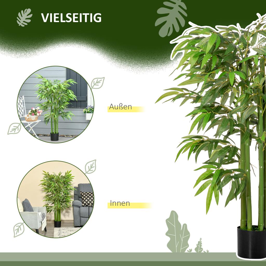 Artificial Plant, Plastic Bamboo In Pot, 780 Leaves, Realistic Look, Minimal Maintenance, 140 Cm, Green