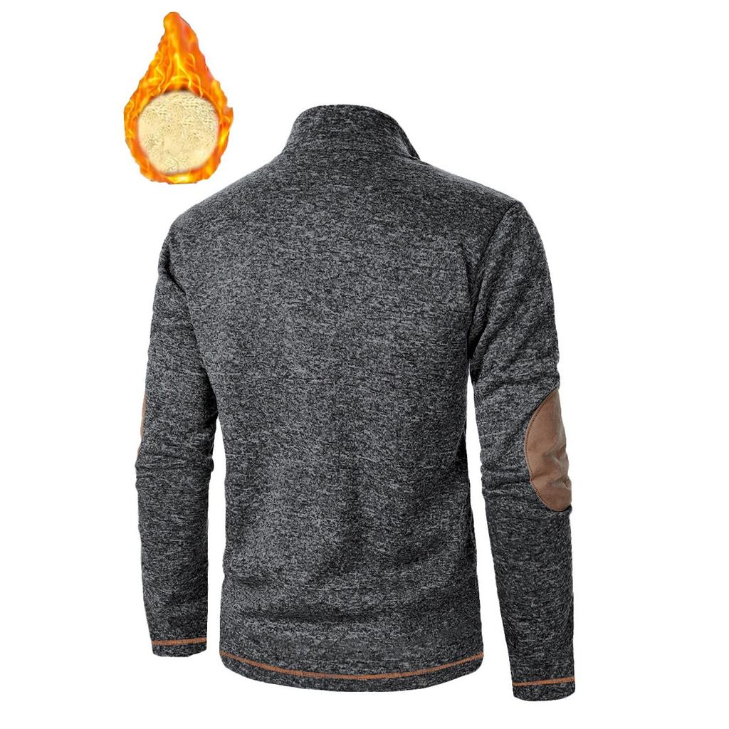 Men's Textured Jacquard Hooded Jacket - Thickened Zip-Front Sweatshirt with Stand Collar