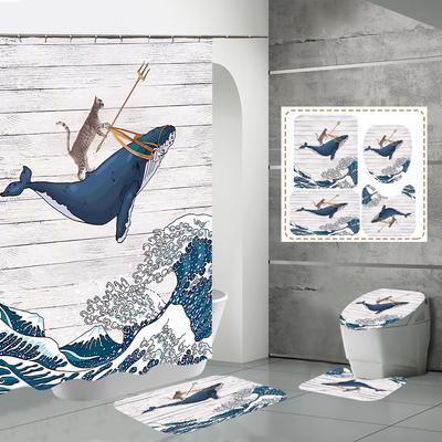 Duschvorhang Viererpack 3D-Digitaldruck Duschvorhang Unterwassertier Badezimmerabtrennung Duschvorhang