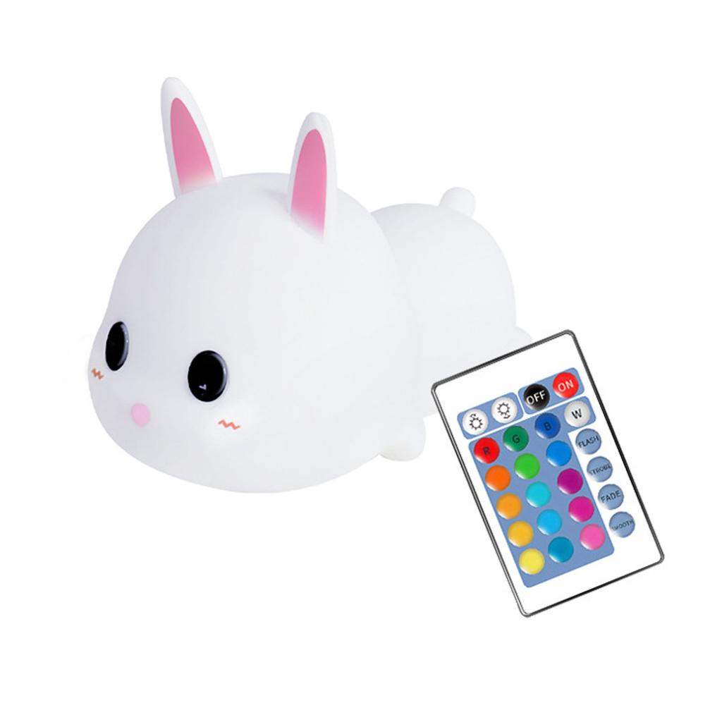 Silicone Night Light for Kids Cute Bunny 16 Colors Remote Control Rechargeable Bedside Lamp for Breastfeeding Sleeping