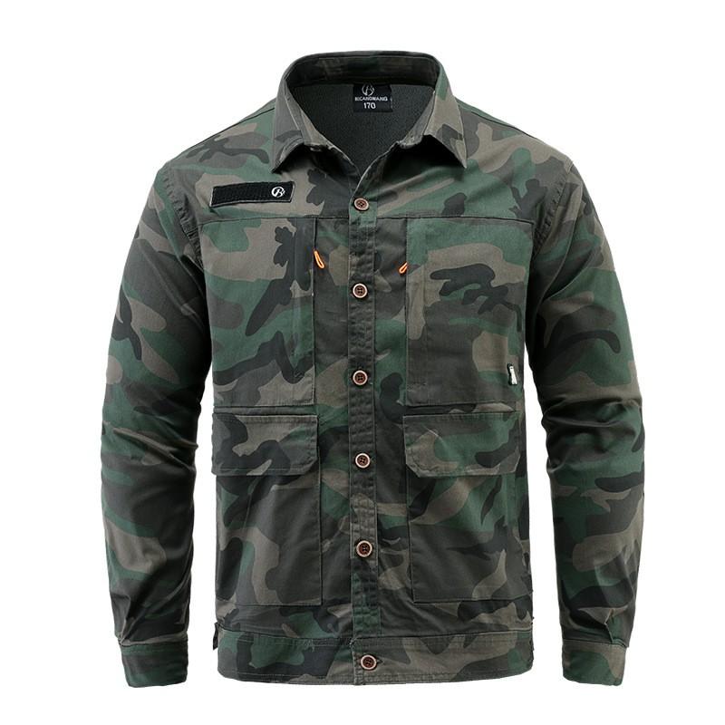 Cotton Stretch Workwear Set Men Long Sleeve Shirt Pants Military Style Tactical Uniform Outdoor Labor