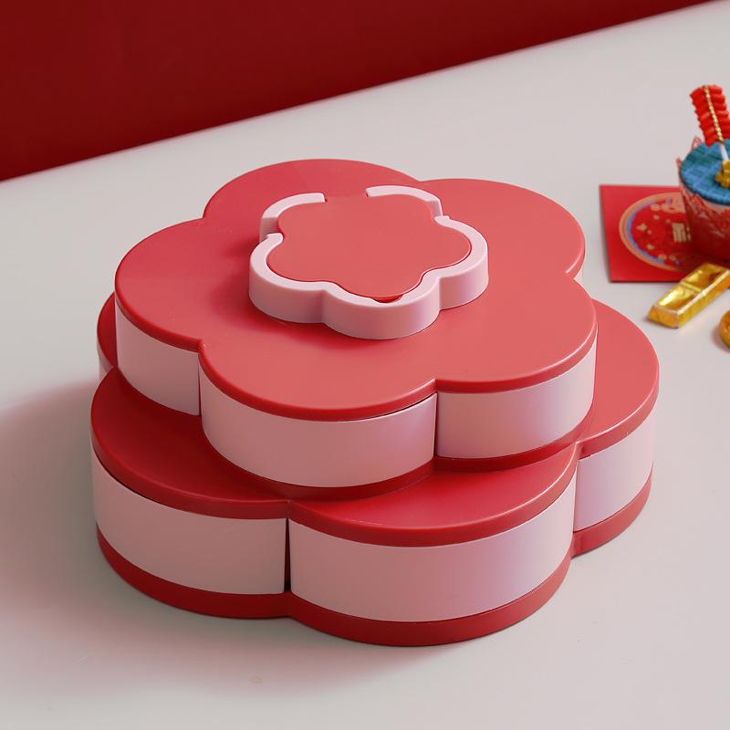 Petal Shape Rotating Candy Box Snack Nut Box Flower Candy Fruit Plate Food Storage Case Two Deck Dried Fruit Storage Organizer