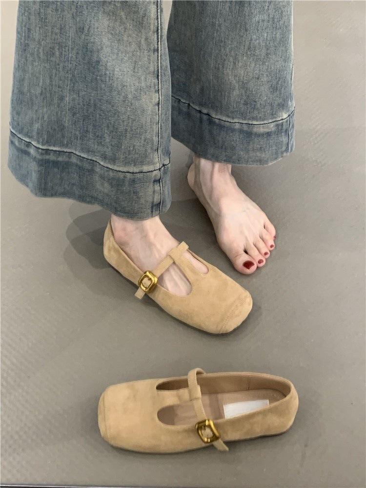 

Ретро квадратный носок дизайн ремешок с пряжкой плоские туфли Мэри Джейн женские 2025 корейская версия мягкая подошва мягкий верх однослойные туфли на плоской подошве 40